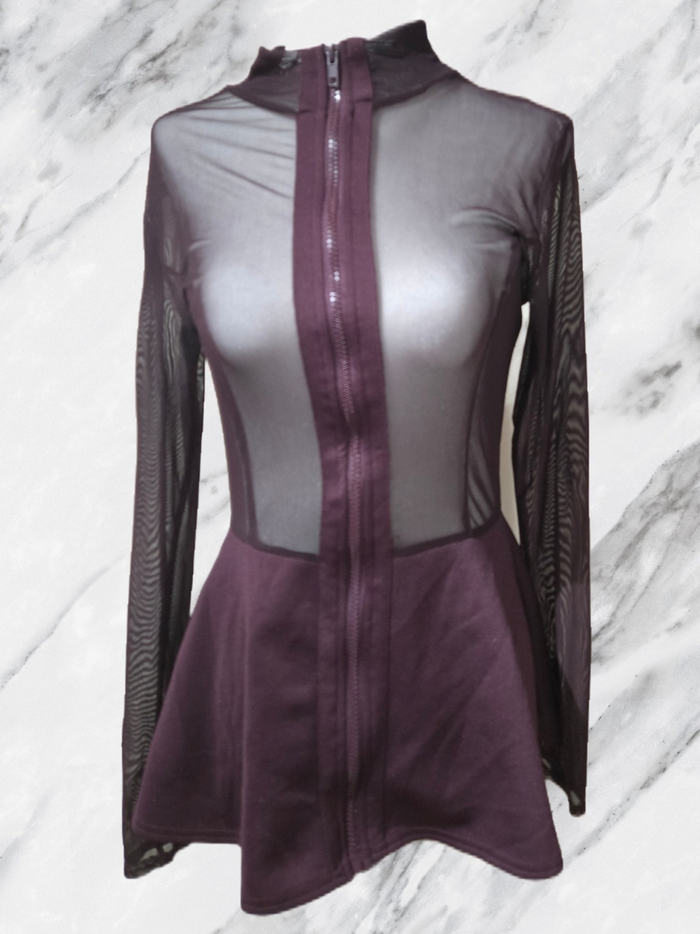 Revamped Sheer-Panel Zip Front Athletic Jacket - Plum - Picture 1 of 3